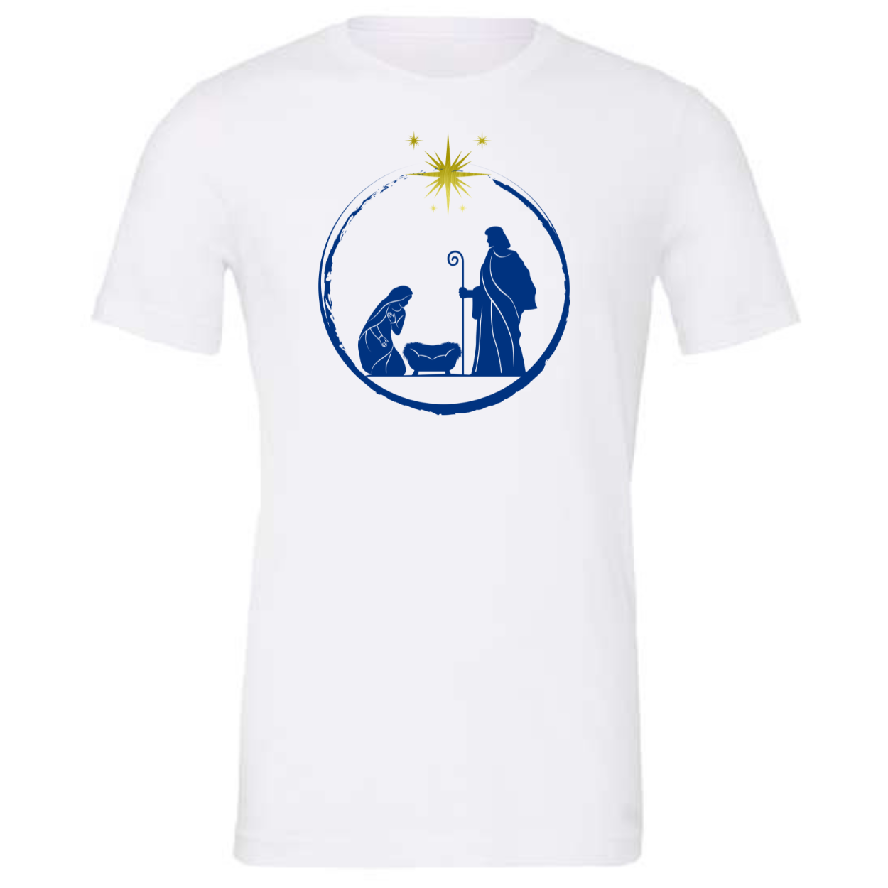 White Short Sleeve with Manger Scene