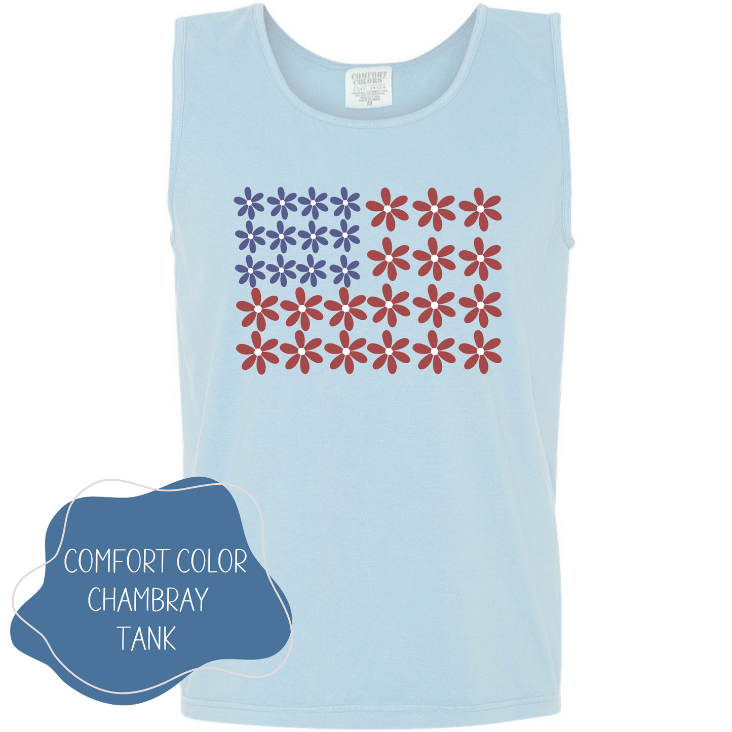 Flower Power American Flag - Light Blue
