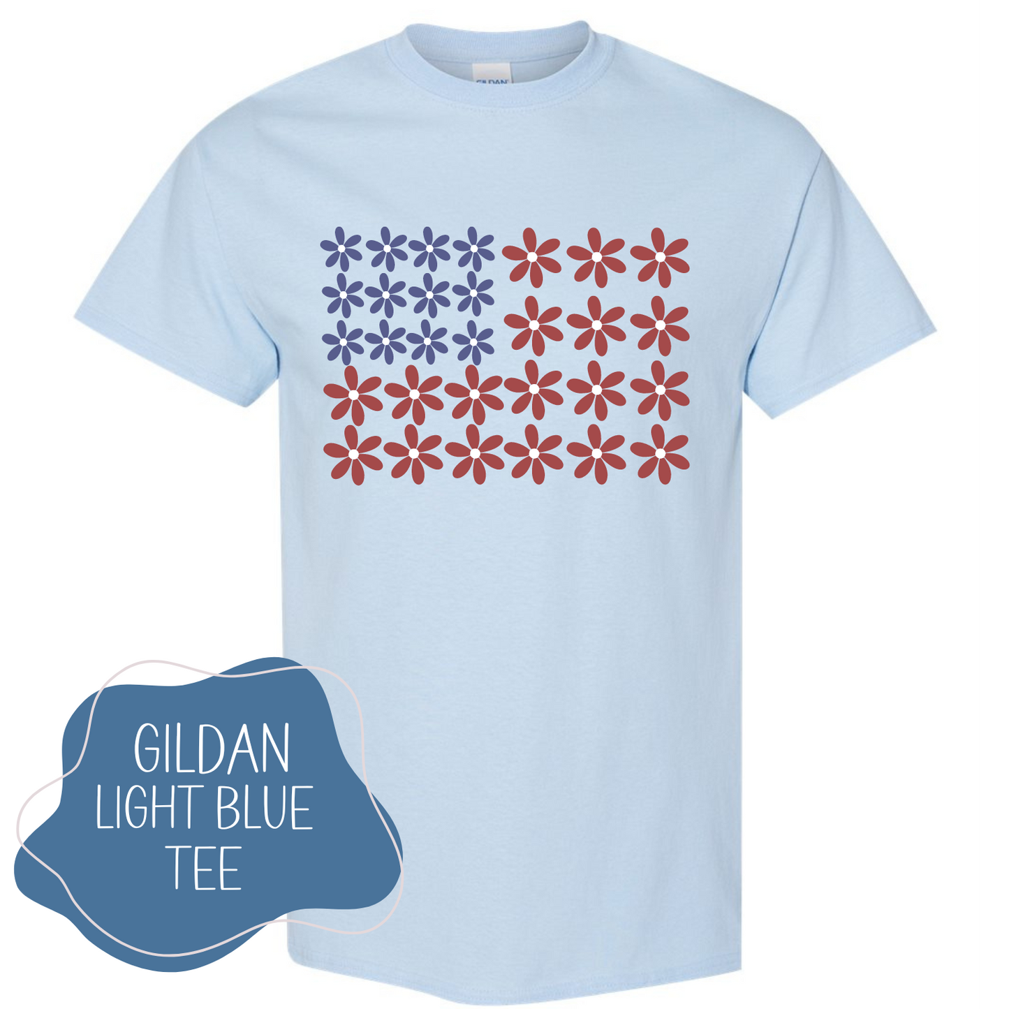 Flower Power American Flag - Light Blue