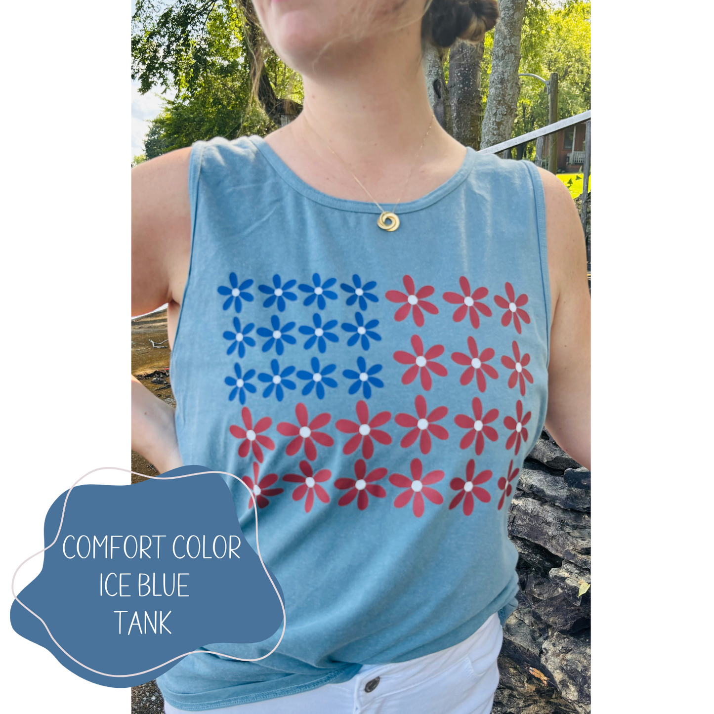 Flower Power American Flag - Light Blue