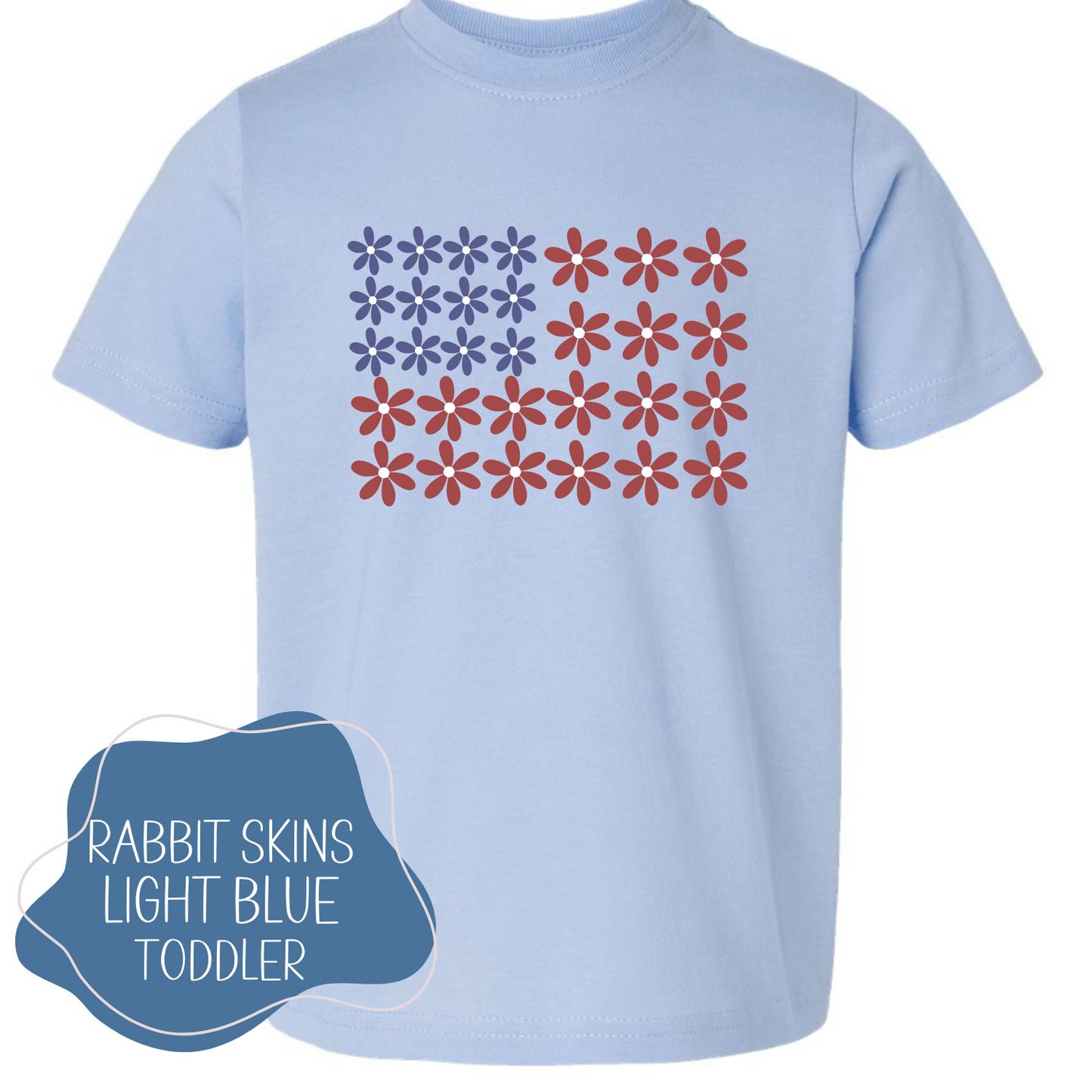 Flower Power American Flag - Light Blue