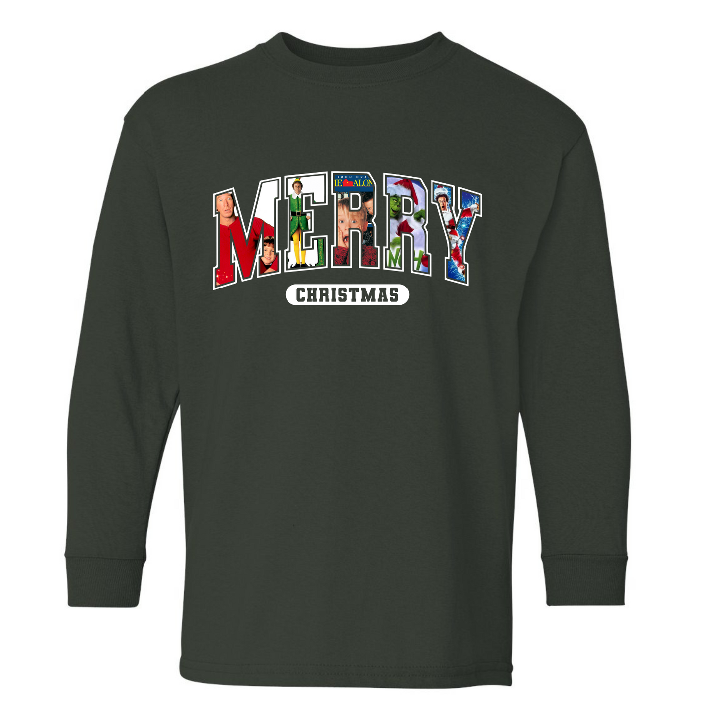 Christmas Classics "Merry" - Gildan Long Sleeve Forest