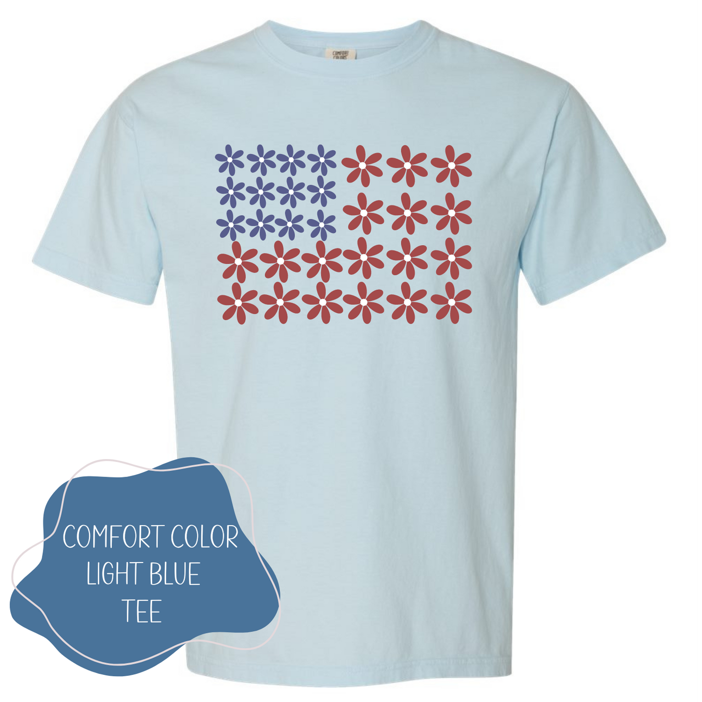 Flower Power American Flag - Light Blue