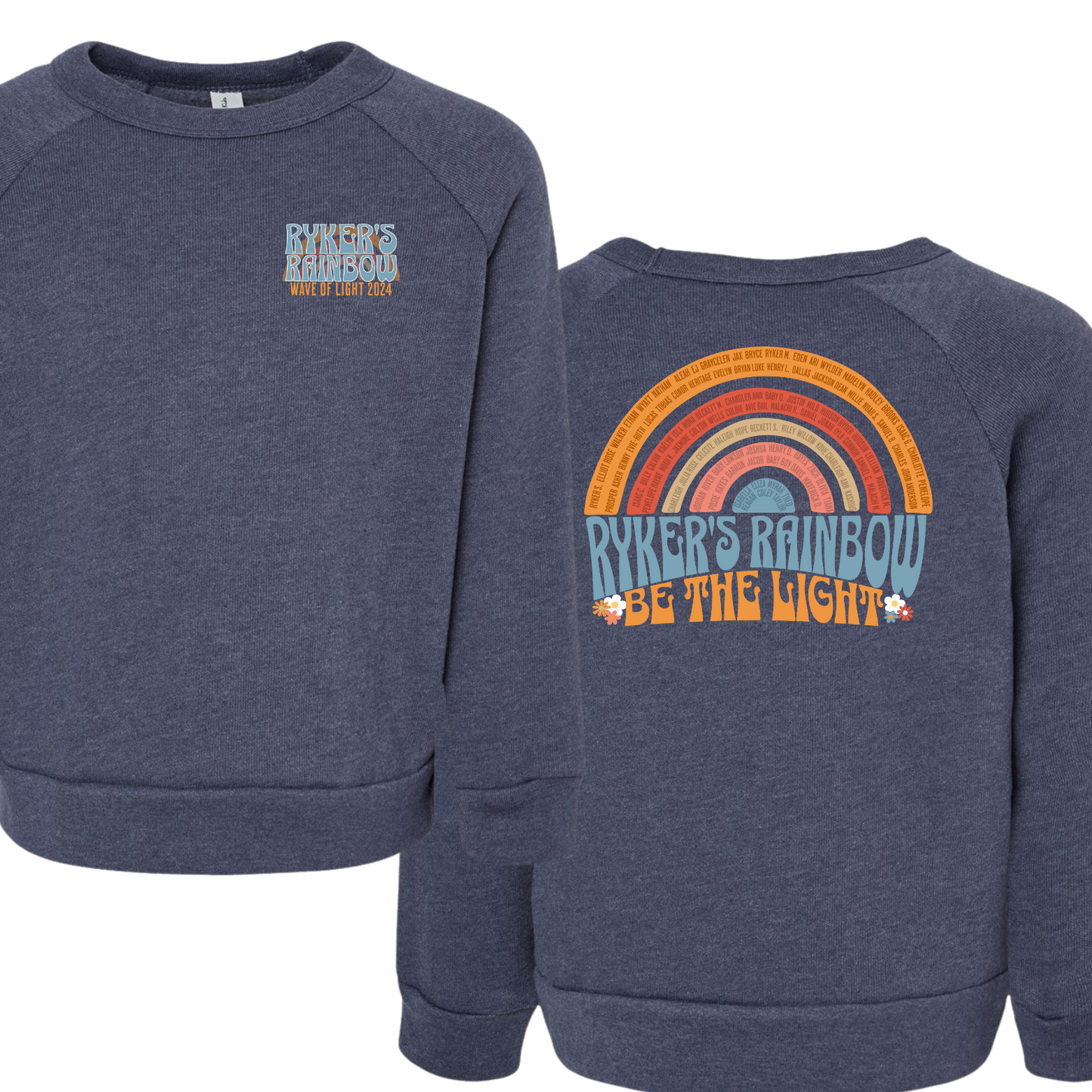 Ryker's Rainbow Wave of Light 2024 Bella Canvas 3901 Heather Navy Sweatshirt