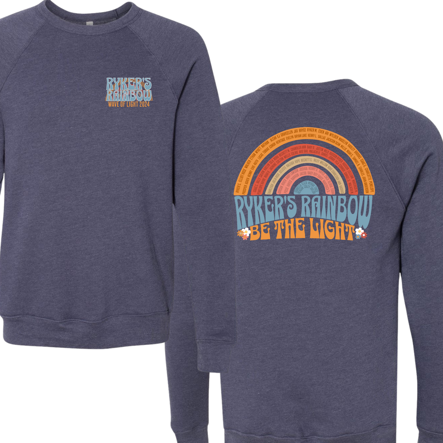 Ryker's Rainbow Wave of Light 2024 Bella Canvas 3901 Heather Navy Sweatshirt