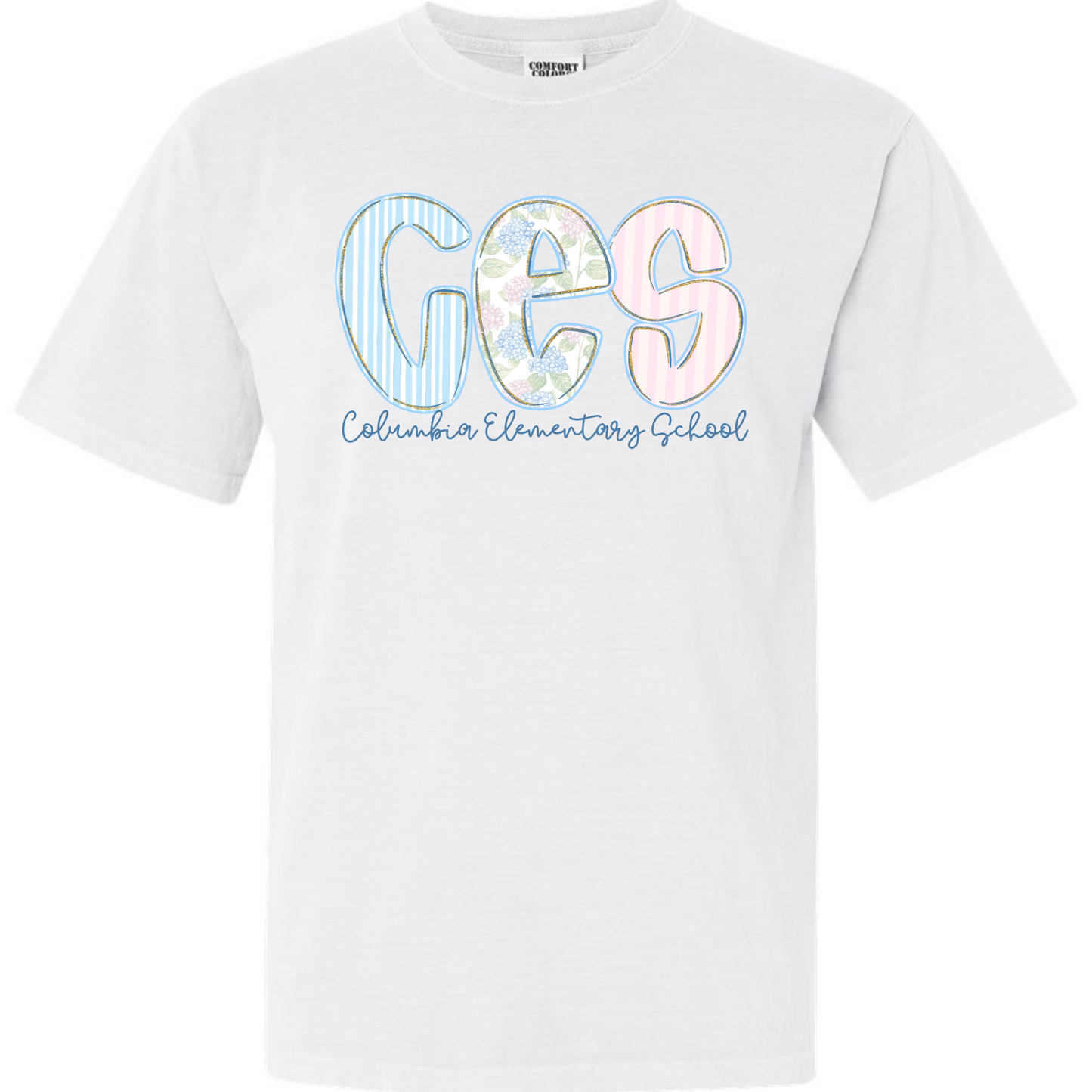 Columbia Elementary Floral CES White Comfort Colors Tee 1717
