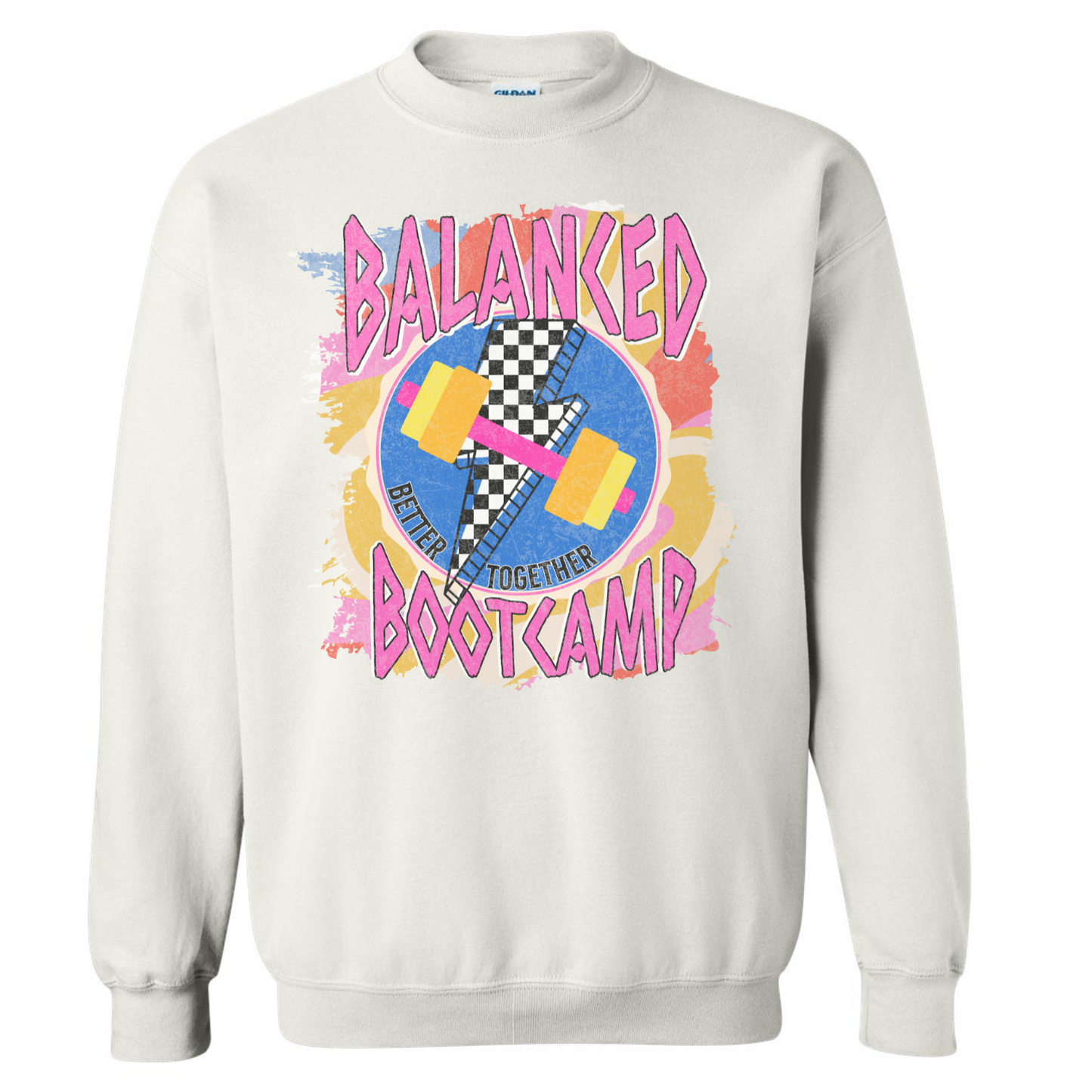 Balanced Bootcamp White Gildan Sweatshirt - Sublimated