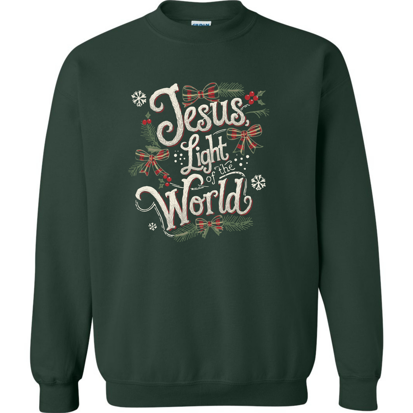 Jesus Light of the World - Gildan Forest Green Sweatshirt
