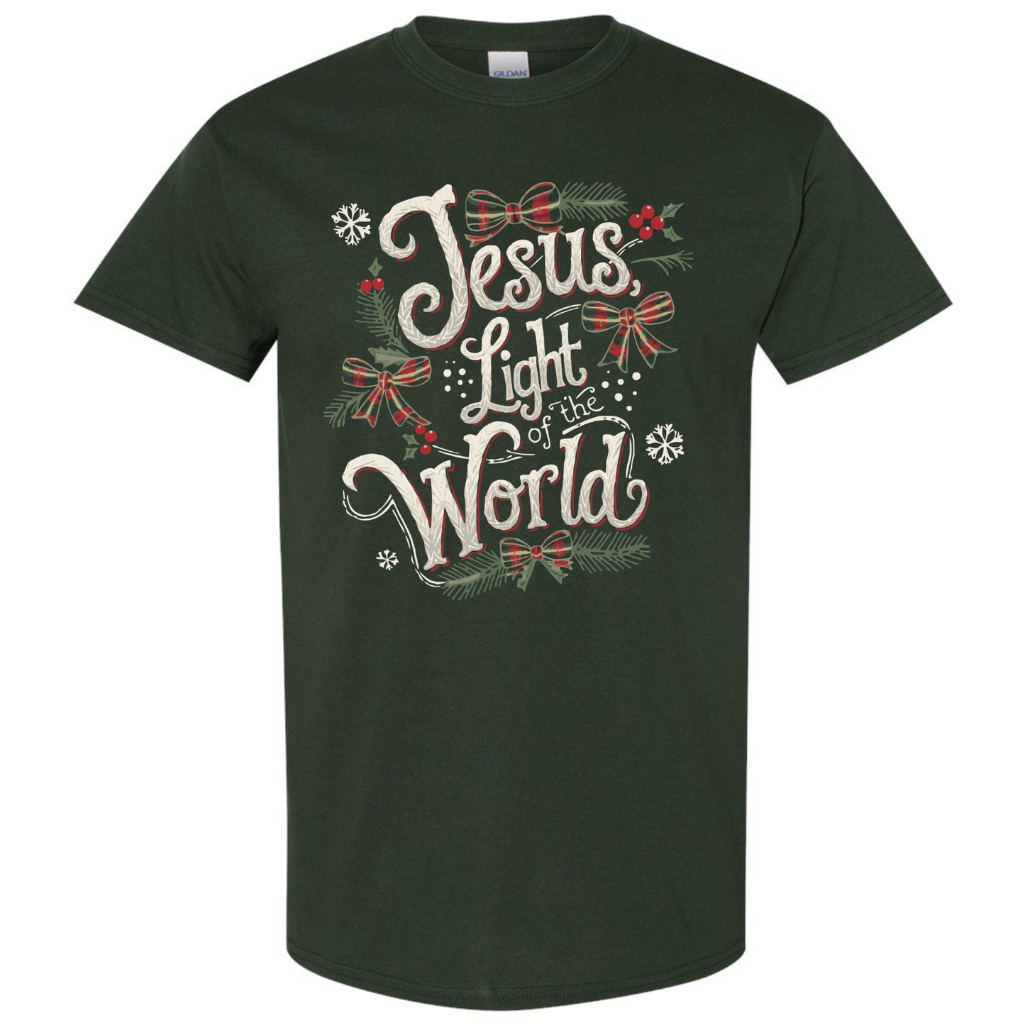 Jesus Light of the World - Gildan Forest Green Short Sleeve