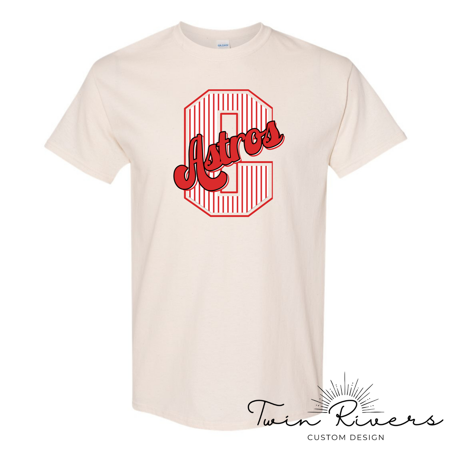 Columbia Elementary Striped Varsity Letter Natural Gildan Tee