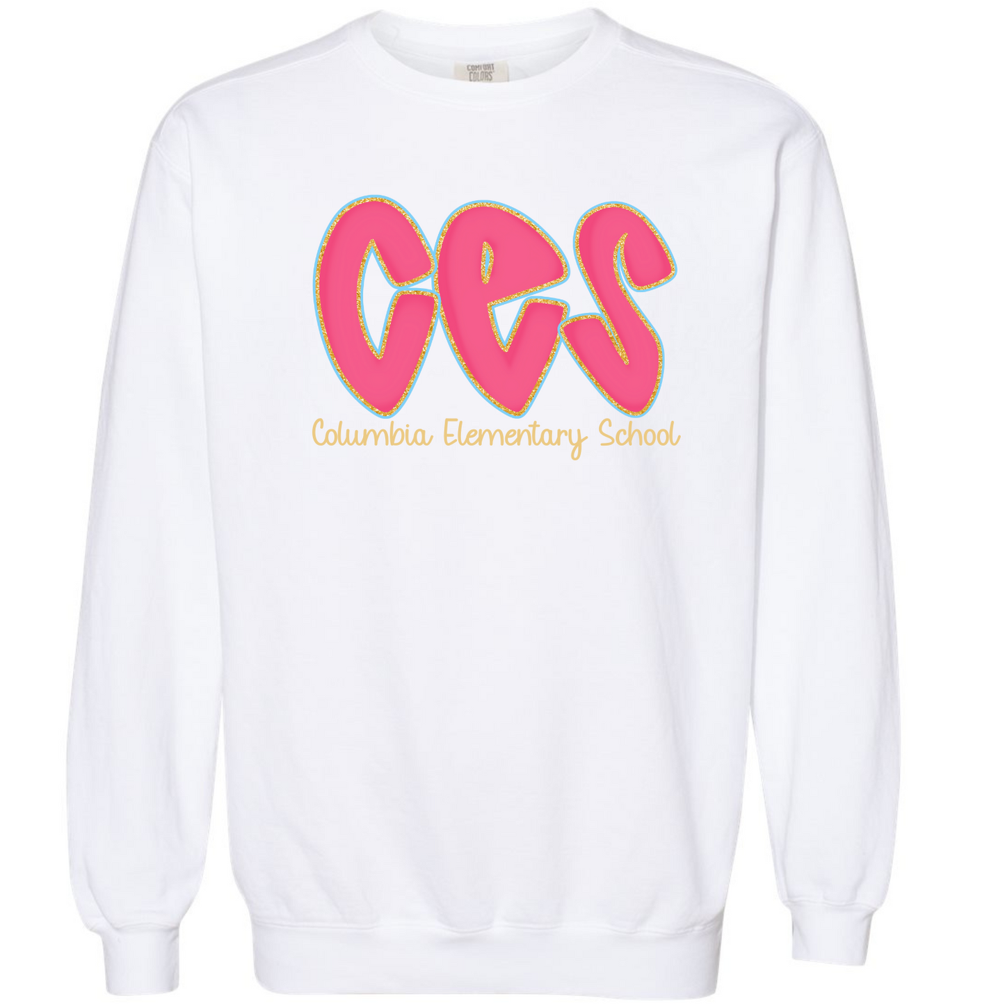 Columbia Elementary Hot Pink Doodle Letters White Gildan Sweatshirt