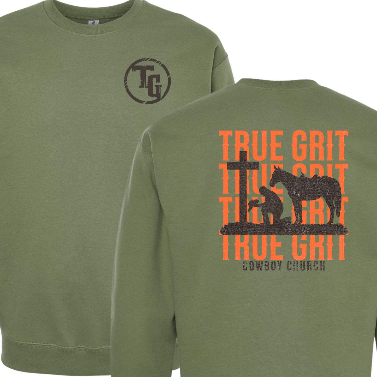 True Grit Cowboy Church Orange Text