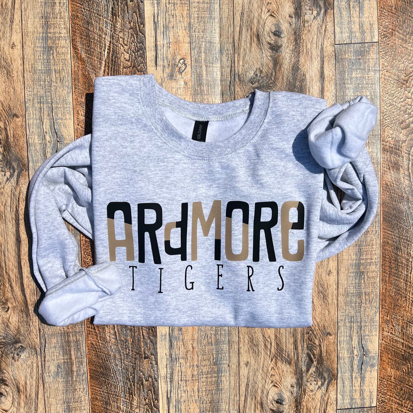 Ardmore Tigers Color Block - Gildan Ash Gray Sweatshirt