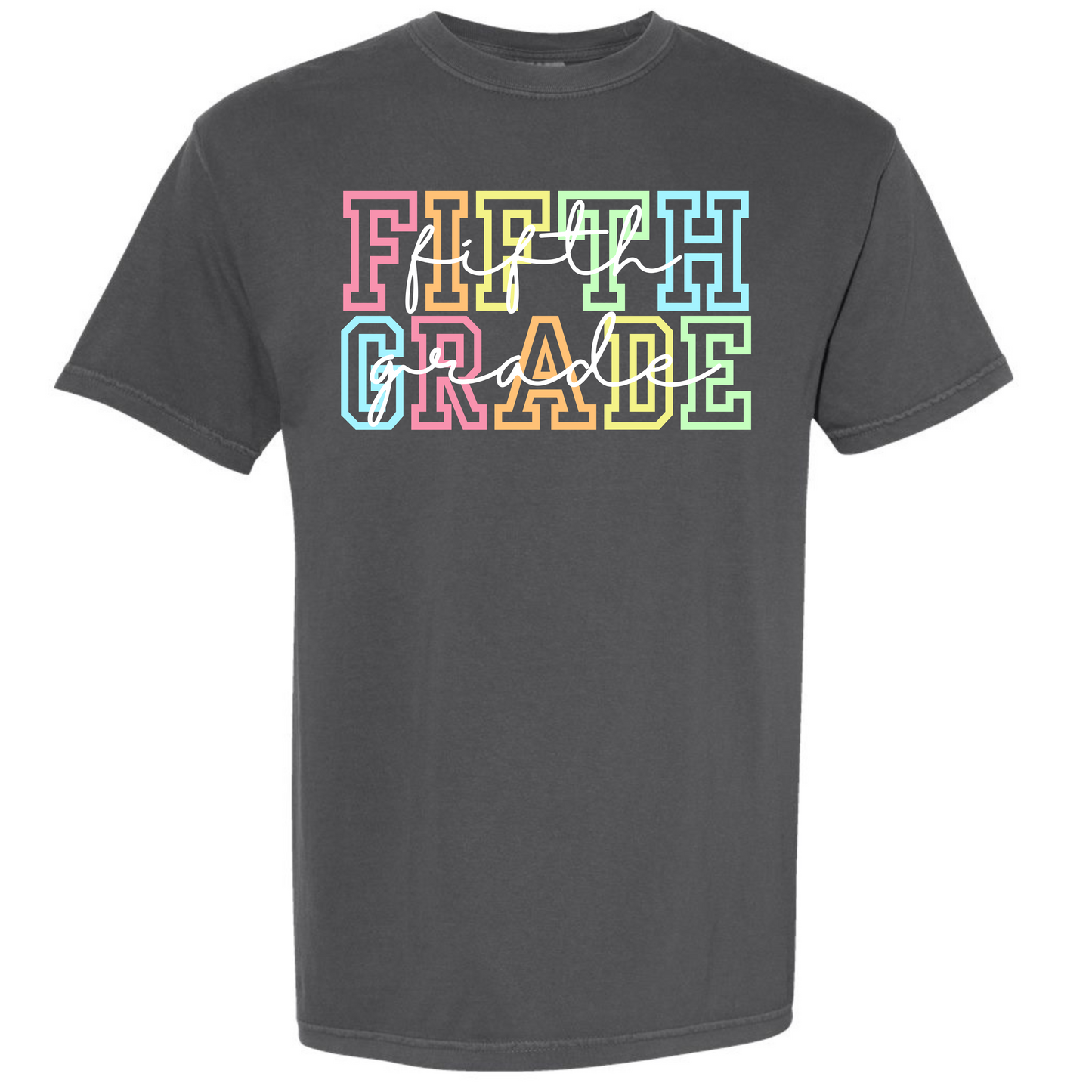 Rainbow Varsity Letter Grade Level Shirts - Fifth Grade