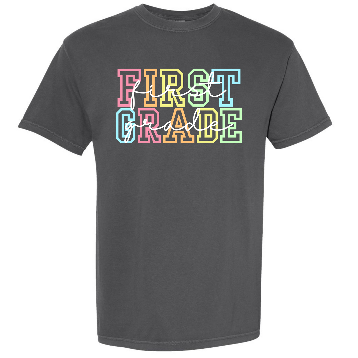 Rainbow Varsity Letter Grade Level Shirts - First Grade