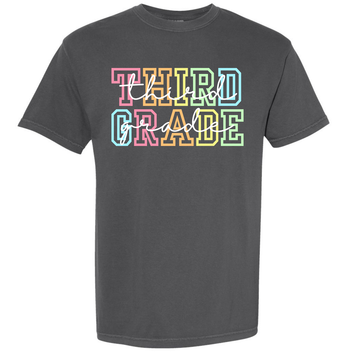 Rainbow Varsity Letter Grade Level Shirts - Third Grade