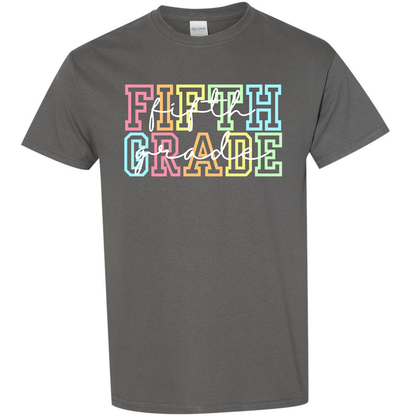 Rainbow Varsity Letter Grade Level Shirts - Fifth Grade