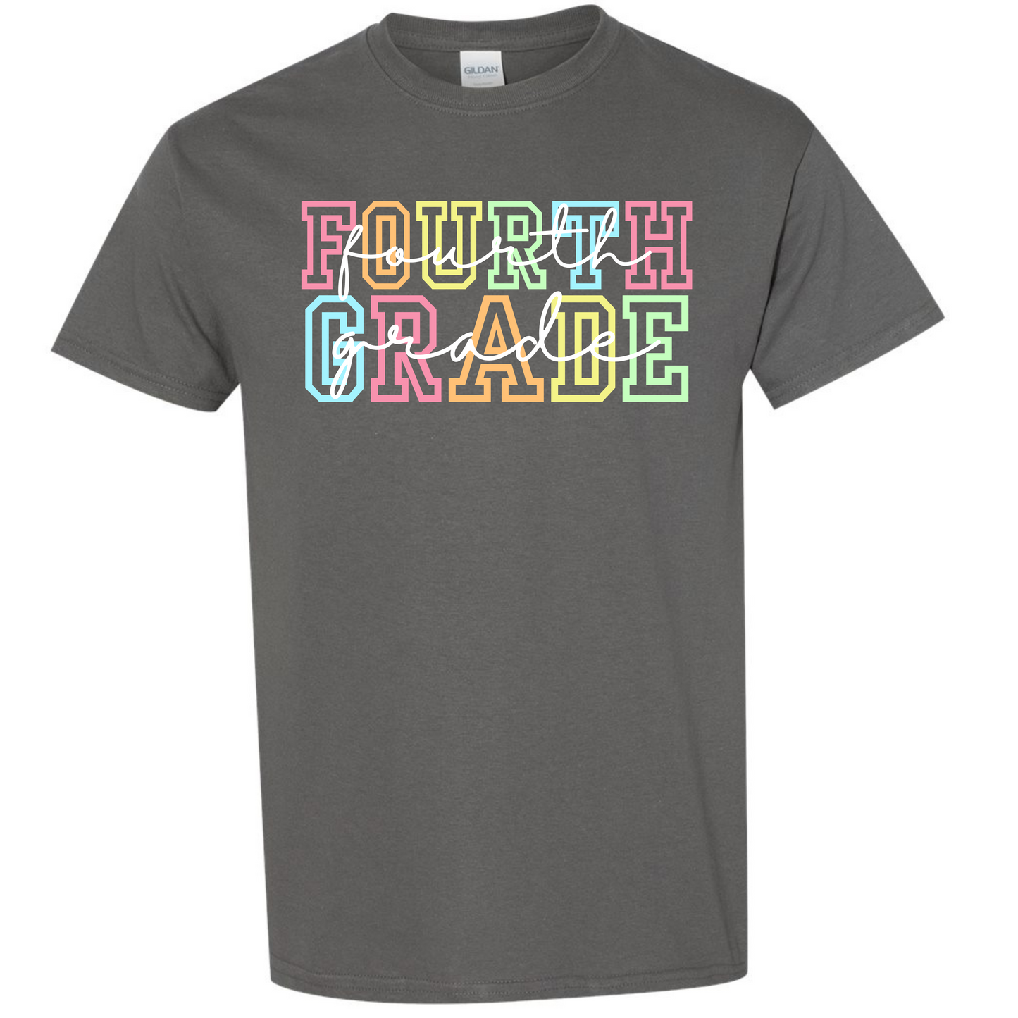 Rainbow Varsity Letter Grade Level Shirts - Fourth Grade
