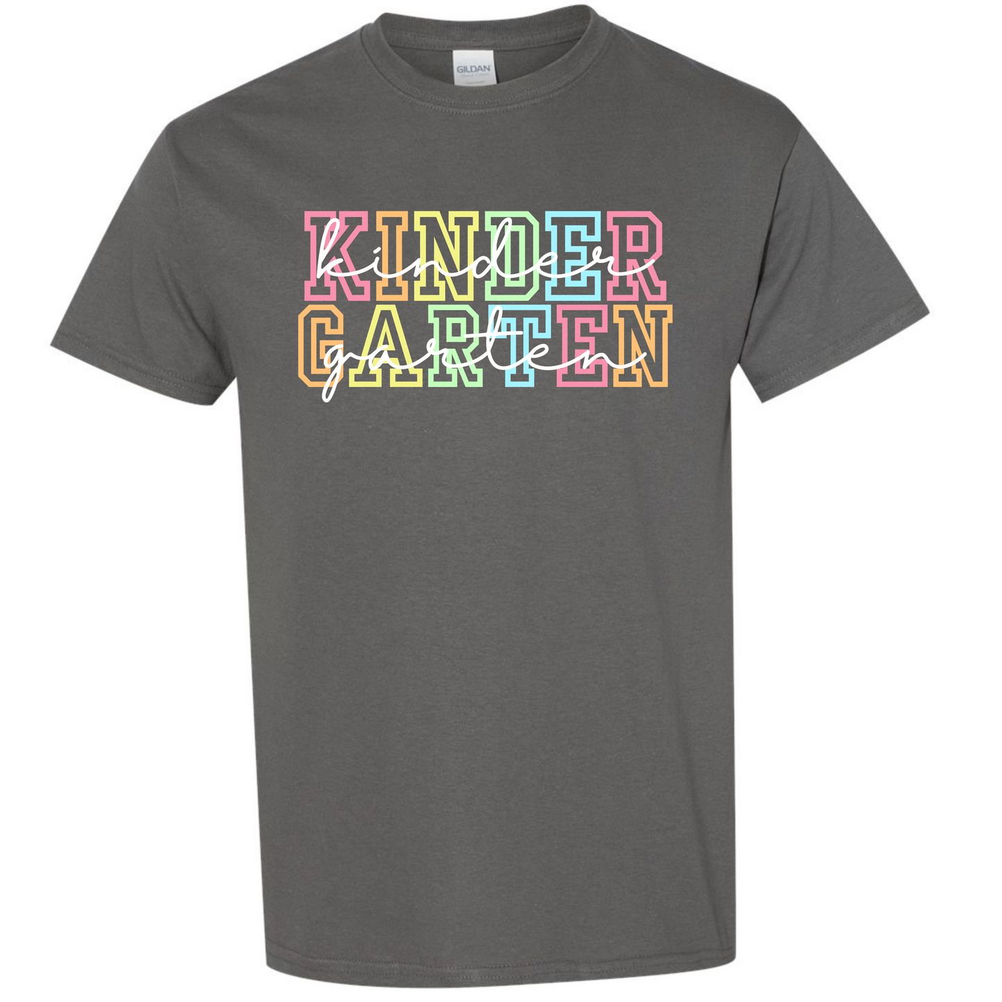 Rainbow Varsity Letter Grade Level Shirts - Kindergarten