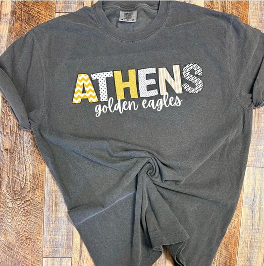 Athens Golden Eagles Doodle Letters Comfort Color Pepper