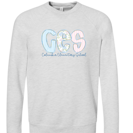 Columbia Elementary Floral CES Ash Gray Bella Canvas 3901 Sweatshirt