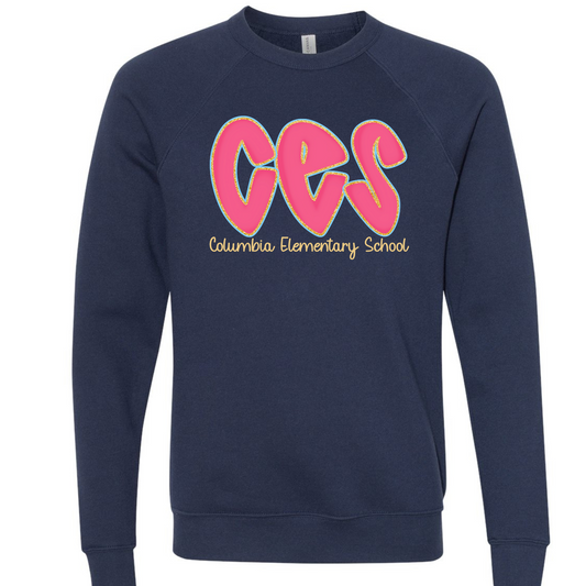 Columbia Elementary Hot Pink Doodle Letters Navy Bella Canvas 3901 Sweatshirt