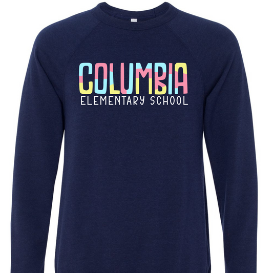 Columbia Elementary Color Block Navy Bella Canvas 3901 Sweatshirt