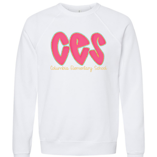 Columbia Elementary Hot Pink Doodle Letters White Bella Canvas 3901 Sweatshirt