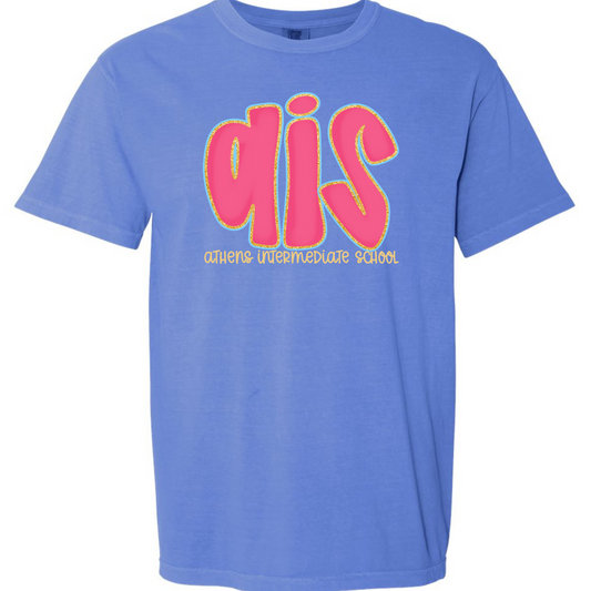 Athens Intermediate Hot Pink Doodle Letters Short Sleeve Tees