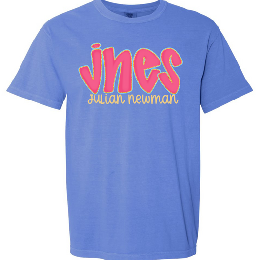 JNES Hot Pink Doodle Letters Short Sleeve Tees