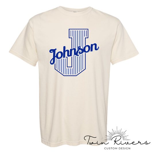 Johnson Striped Varsity Letter Tees