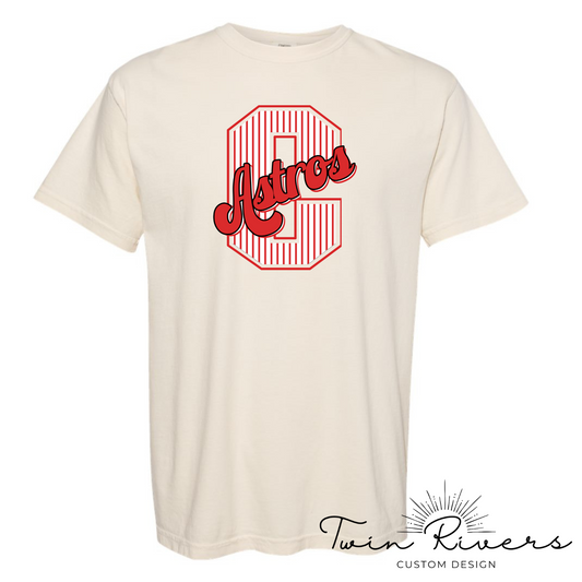 Columbia Elementary Striped Varsity Letter Ivory Comfort Colors Tee 1717
