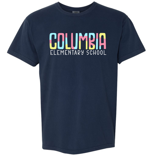 Columbia Elementary Color Block True Navy Comfort Colors Tee 1717