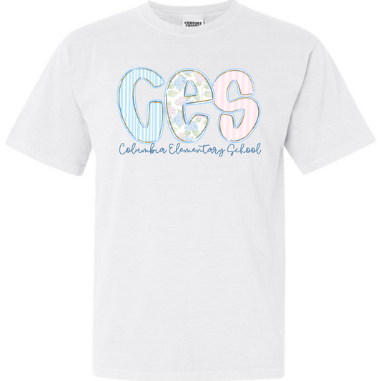 Columbia Elementary Floral CES White Comfort Colors Tee 1717