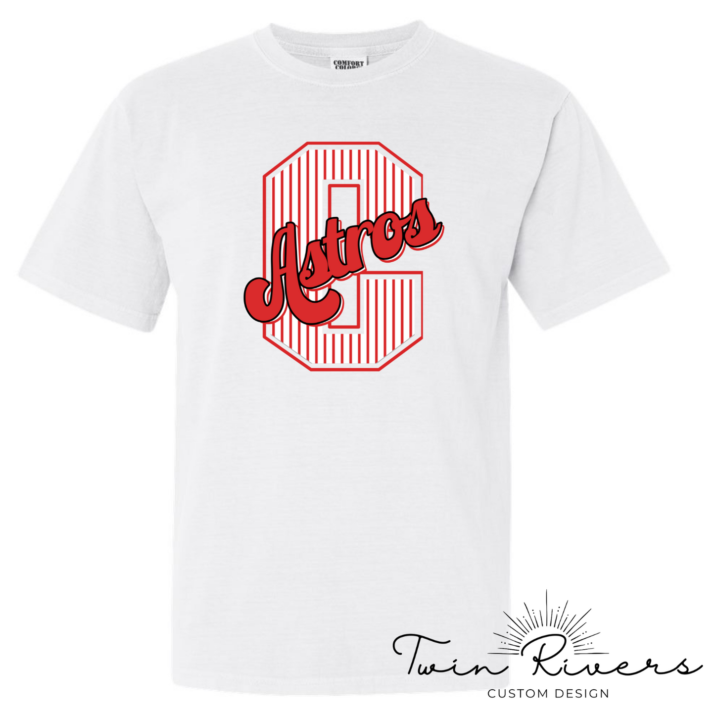 Columbia Elementary Striped Varsity Letter White Comfort Colors Tee 1717