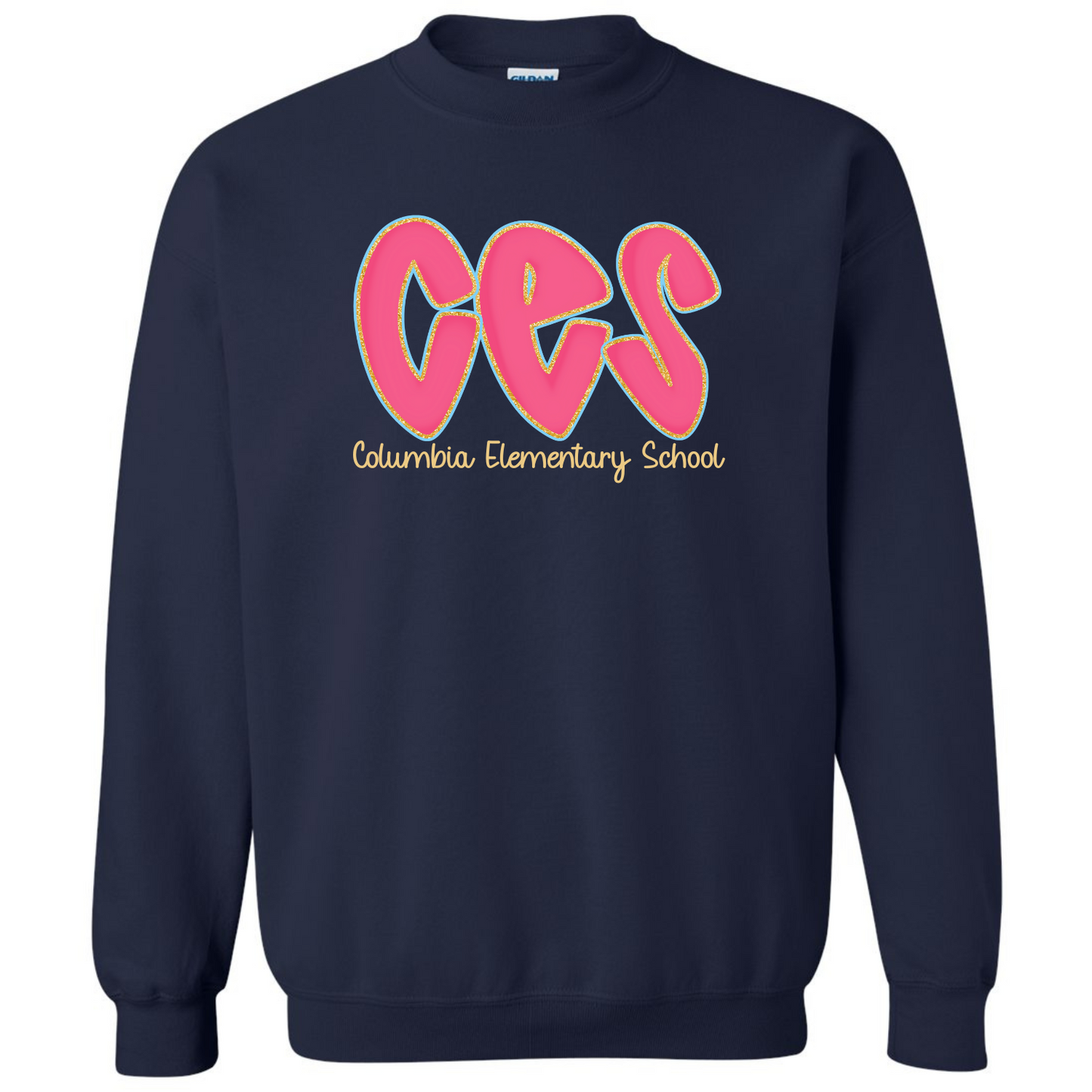Columbia Elementary Hot Pink Doodle Letters Navy Gildan Sweatshirt
