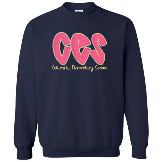 Columbia Elementary Hot Pink Doodle Letters Navy Gildan Sweatshirt