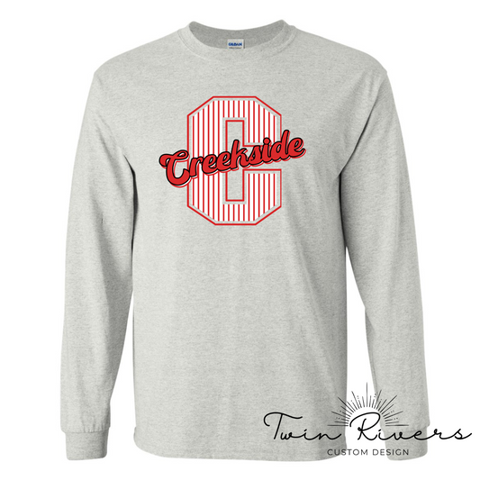 Creekside Striped Varsity Letter Long Sleeve Tees