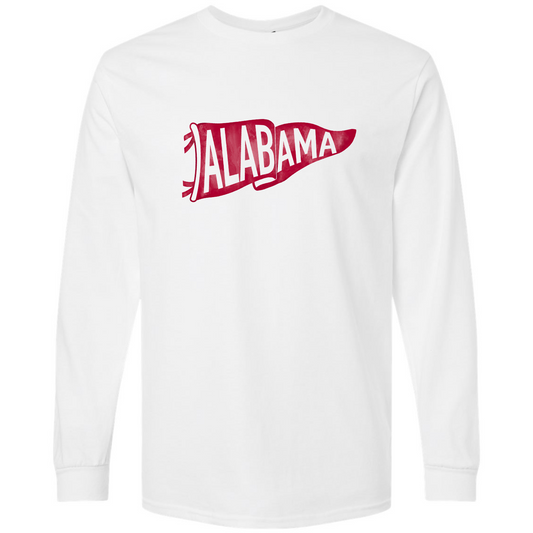 Alabama Pennant - White Gildan Long Sleeve