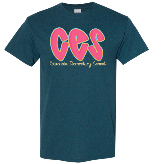 Columbia Elementary Hot Pink Doodle Letters Midnight Gildan Tee