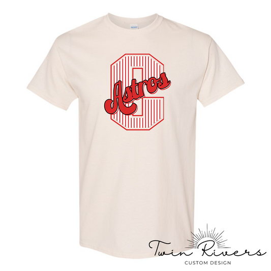 Columbia Elementary Striped Varsity Letter Natural Gildan Tee