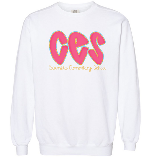 Columbia Elementary Hot Pink Doodle Letters White Gildan Sweatshirt