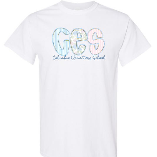 Columbia Elementary CES Floral Letter White Gildan Tee