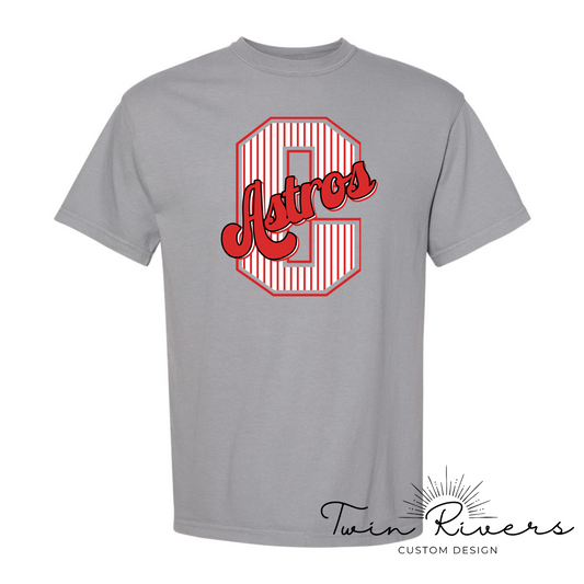 Columbia Elementary Striped Varsity Letter Granite Comfort Colors Tee 1717