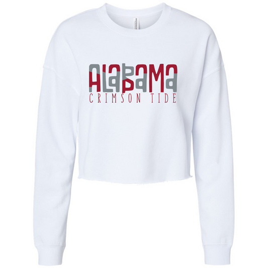 Alabama Crimson Tide - White American Apparel Cropped Lightweight Sweatshirt