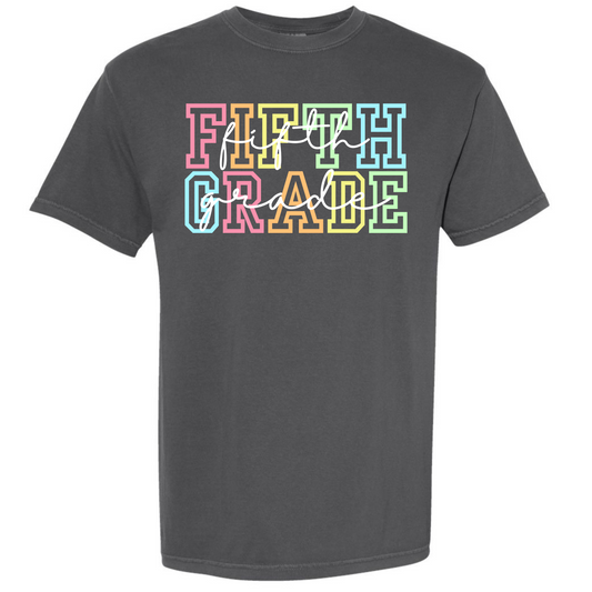 Rainbow Varsity Letter Grade Level Shirts - Fifth Grade