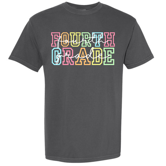 Rainbow Varsity Letter Grade Level Shirts - Fourth Grade