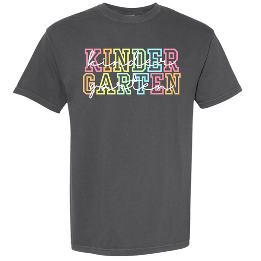 Rainbow Varsity Letter Grade Level Shirts - Kindergarten
