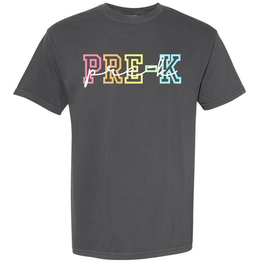 Rainbow Varsity Letter Grade Level Shirts - Pre-K