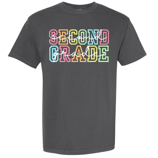 Rainbow Varsity Letter Grade Level Shirts - Second Grade
